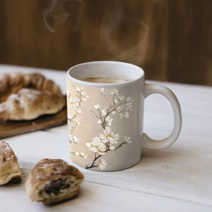 MuchoWow Tasse Pfau - Zweig - Blumen, 1-tlg, Keramik, Kaffeetassen, Teetasse, Becher, Kaffeebecher, Geschenk – Bild 4