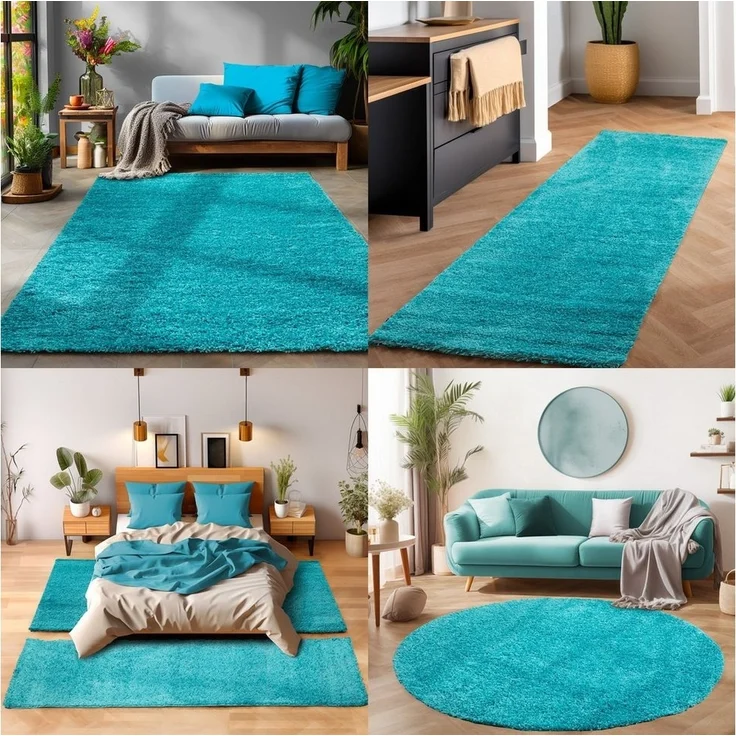 SIMPEX24 Teppich Unicolor - Einfarbig, Rund, Höhe: 30 mm, Einfarbig Shaggy Teppich Wohnzimmer Langflor Versch. Farben und Größen – Bild 2