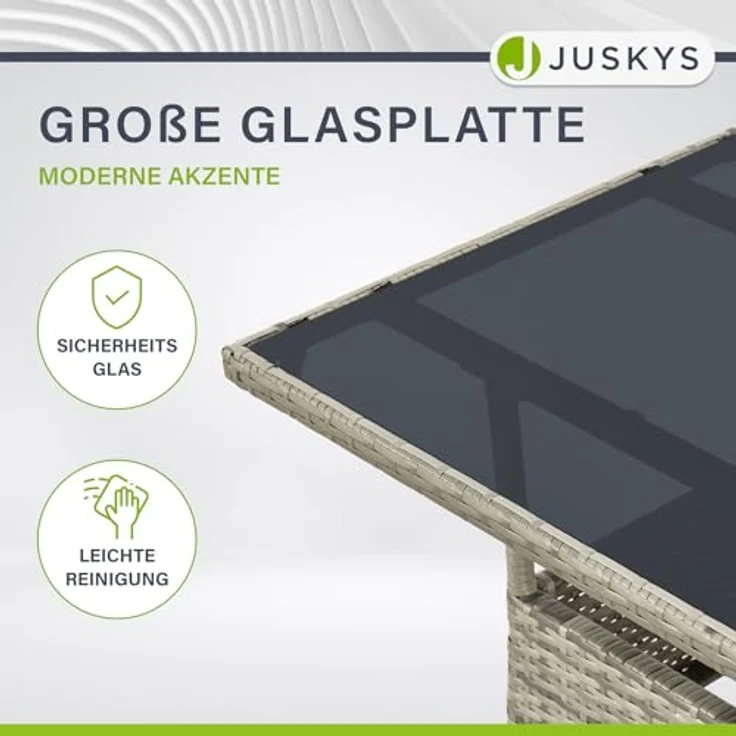 Juskys Polyrattan Gartentisch Yoro wetterfest - Balkontisch 60x60 cm eckig - Rattan Beistelltisch mit Glasplatte - kleiner Tisch für Balkon - Grau – Bild 9