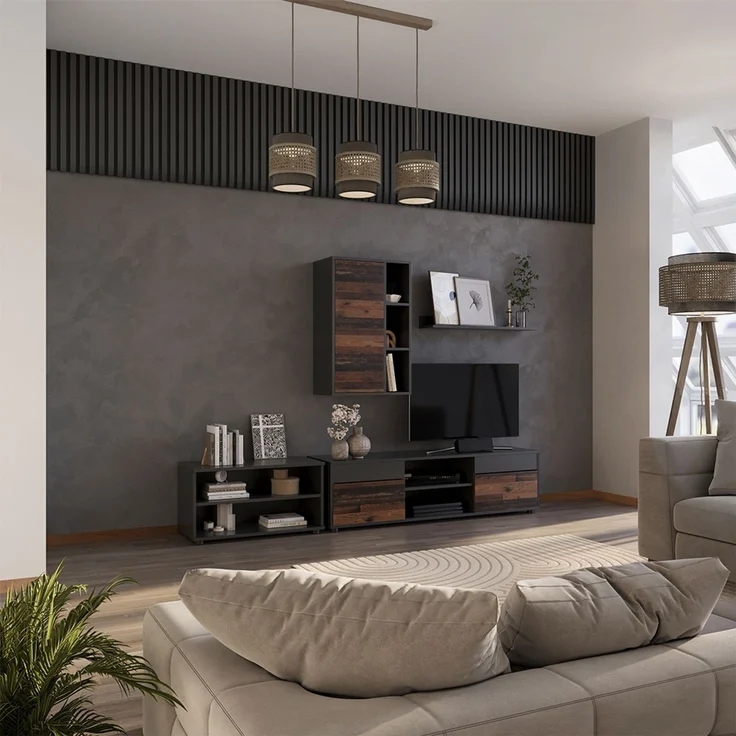 Wohnwand Berno Schwarz/Oldstyle 2 Teile Vicco – Bild 6