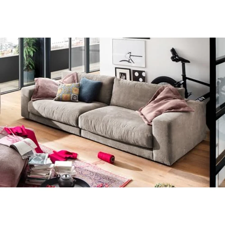 Kawola 3-Sitzer Sofa Madeline, Taupe, Textil, Komfortschaumfüllung, 290x85x127 cm, modernes Design für Wohnzimmer – Bild 4