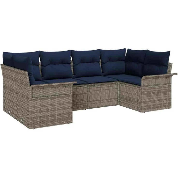 vidaXL Gartensofa-set mit Kissen 6 pcs Grau Poly-Rattan 3345505 – Bild 2
