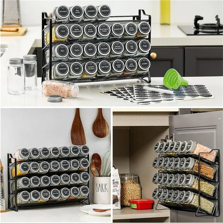 PFCTART Organizer Vierstöckiges Netzregal für die Wandmontage perforiert Gewürzregal (Set, 1 St, Mit Trichteretikett Pinsel weißer Stift), Küchenschrank 28 Gewürzflaschen – Bild 2