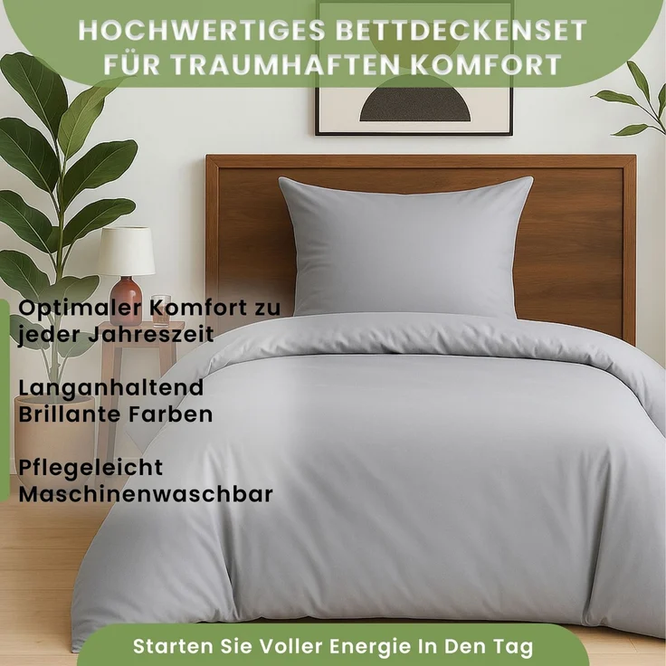 Julido Jersey Bettwäsche 155x220 80x80 Baumwolle Set Druckknopf weich Hellgrau – Bild 5