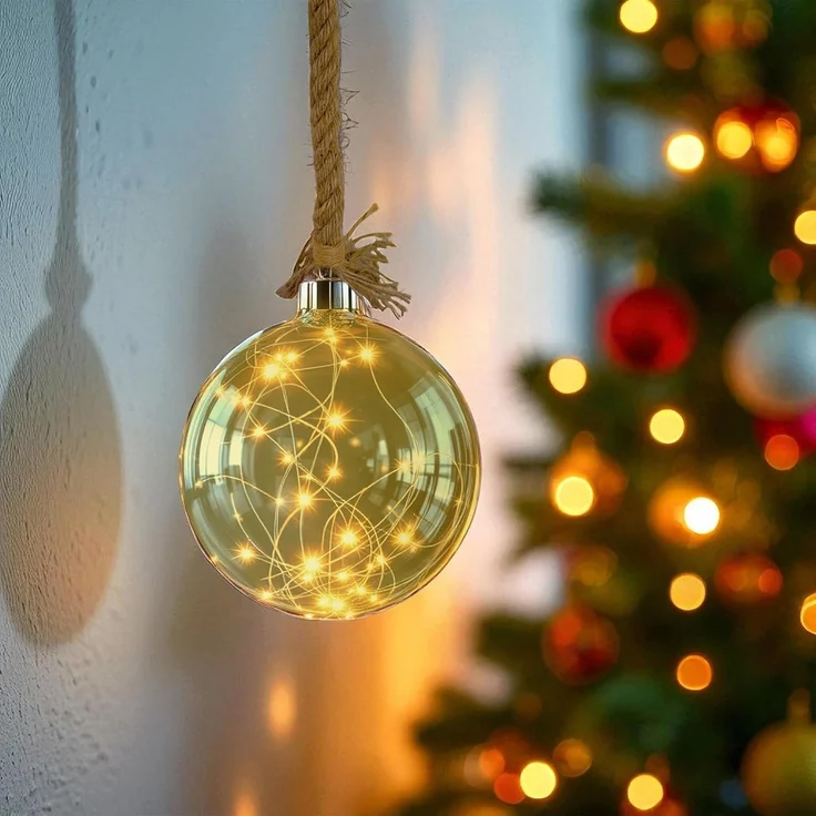 Spetebo LED Dekoobjekt LED Glas Kugel auf Seil 14 cm - Deko Kugel 30 LED, batterie betrieben, LED, warm weiß, Deko Kugel warmweiß beleuchtet mit Timer – Bild 6