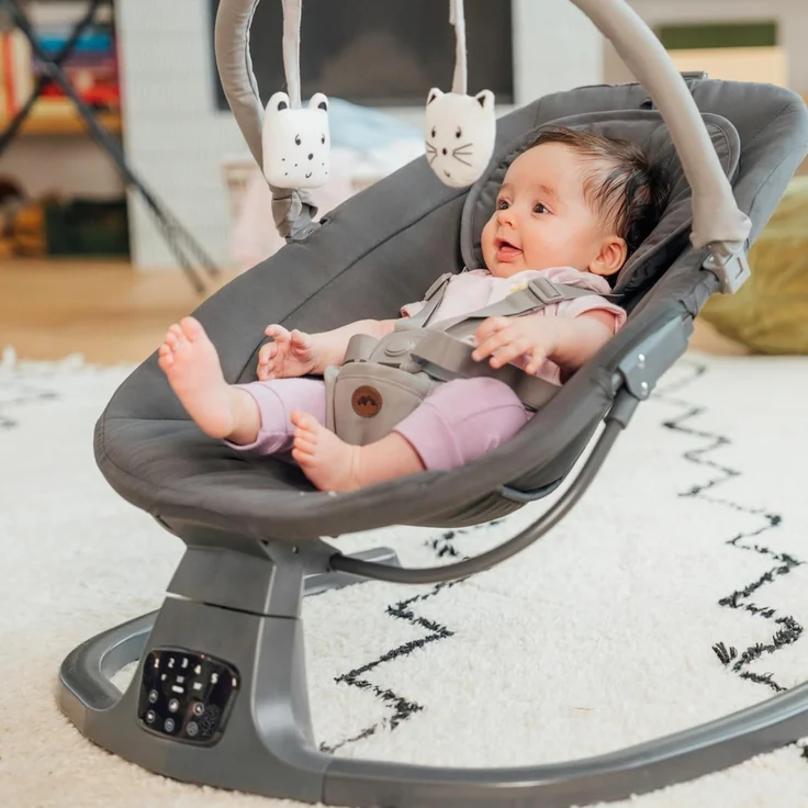 Bebeconfort Jolana, Babywippe elektrisch, 0–6 Mon (9 kg), automatische Bewegungserkennung, 12 beruhigende Lieder, 5 Naturgeräusche, verstellbare Rückenlehne, 2 Liegepositionen, Tinted Graphite – Bild 10