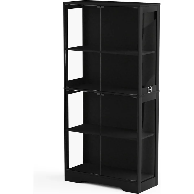 Vierstöckige Glasvitrine mit Stauraum, LED-Beleuchtung, Glastüren und intelligenten Sensoren, Als Glasvitrine für Wohnzimmer, Schlafzimmer und Büros geeignet, Schwarz--Schwarz--80x35x165cm--YOUDENOVA – Bild 9