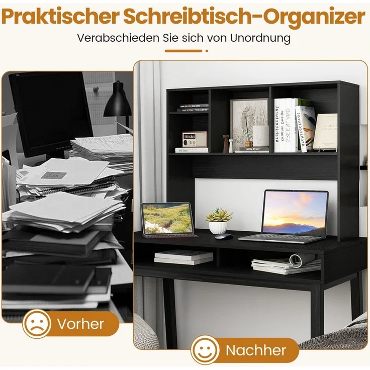 COSTWAY Bücherregal, Aufsatzregal mit 4 Fächern, bis 65 kg, 94x25x73cm – Bild 3