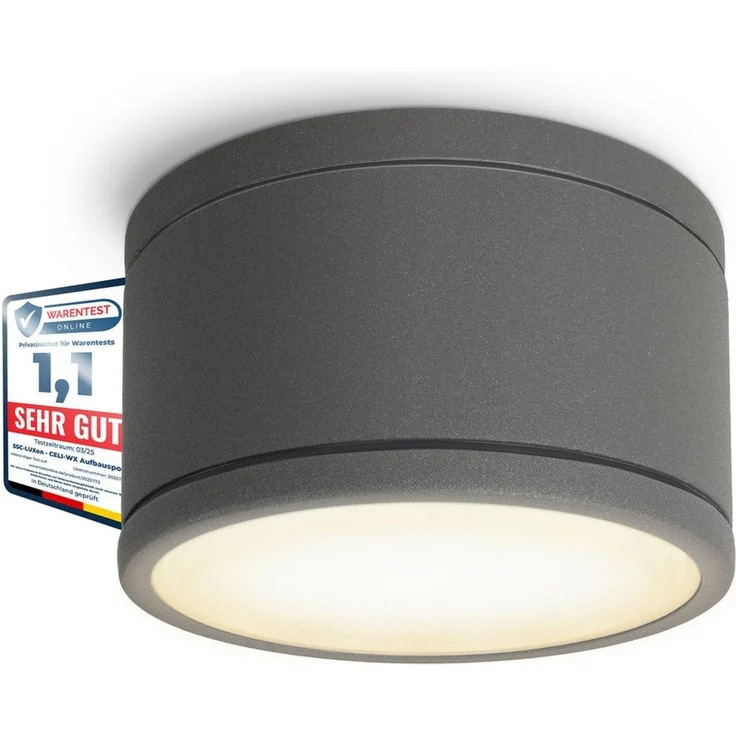 SSC-LUXon LED Außen-Deckenleuchte CELI-WX Aufbauspot flach IP44 Bad & Aussen anthrazit mit LED GX53 5W, Warmweiß bis Tageslicht – Bild 5