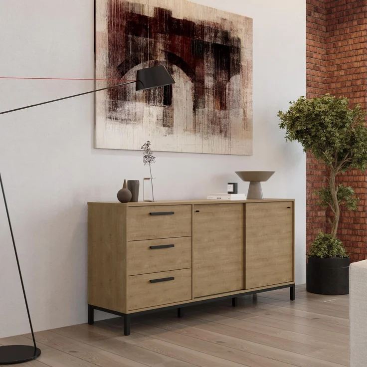 Calicosy Sideboard 2 Schiebetüren und 3 Schubladen L181 cm - CRAFT - Helles Holz – Bild 7