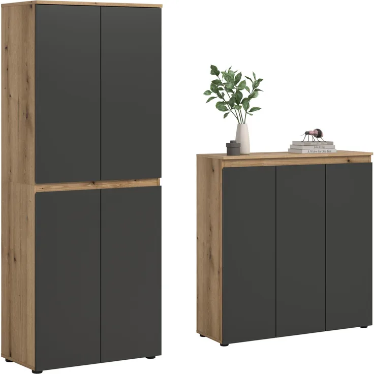 Universalschrank (B/H/T: 190x175x37 cm) in Evoke Oak Nachbildung und anthrazit