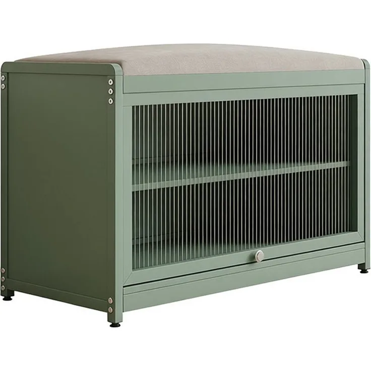 HTI-Living Schuhschrank mit Schiebetür und Sitzkissen, kompakt für 6 Paar Schuhe, grün, Maße 70 x 45 x 32 cm