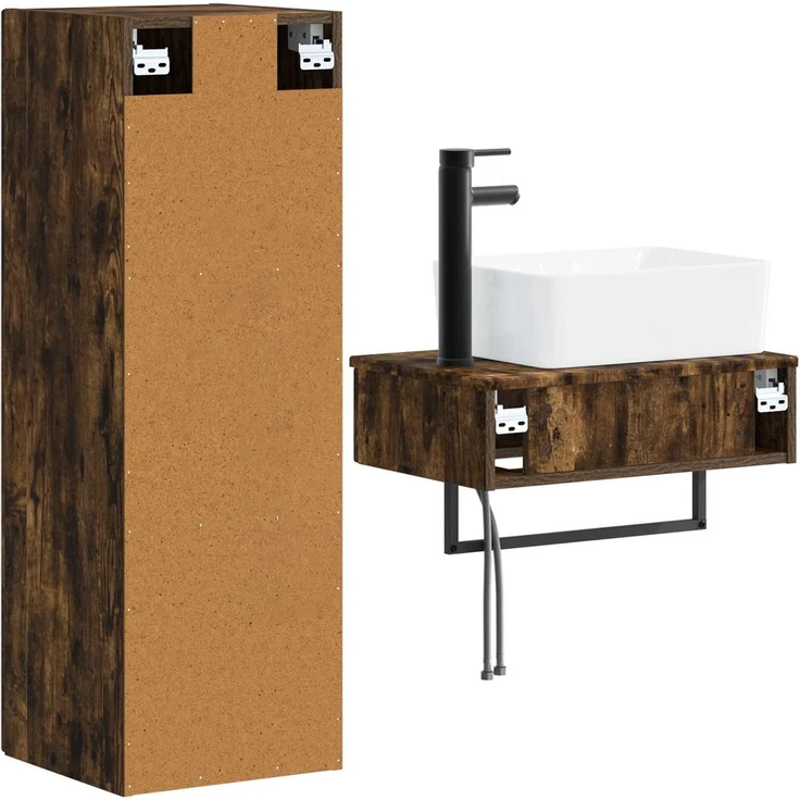 vidaXL Badezimmerschrank-Set 2 stk. Geräucherte Eiche 3406108 – Bild 5