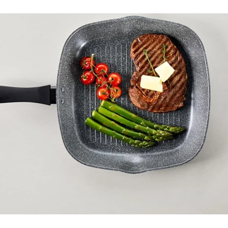 Russell Hobbs RH02813EU7 Metalllic Marble Grillpfanne - Antihaftpfanne, 28cm Universal Bratpfanne, Grillen, Anbraten, Induktionskochfeld geeignet, Kochen mit wenig bis kein Öl für gesunde Mahlzeiten – Bild 5