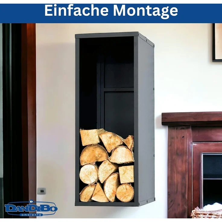 DanDiBo Kaminholzregal Wand Innen Metall Schwarz 80 cm mit Rückwand Wandmontage Hängend Kaminholzständer 96542 Holzkorb Kaminholzhalter – Bild 5