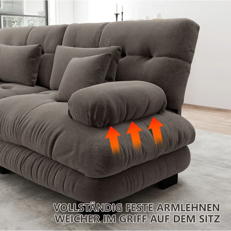 DESVIAE Sofa modular mit beweglichen Ottomanen aus Chenille Braun, 313 x 145 x 81 cm – Bild 4