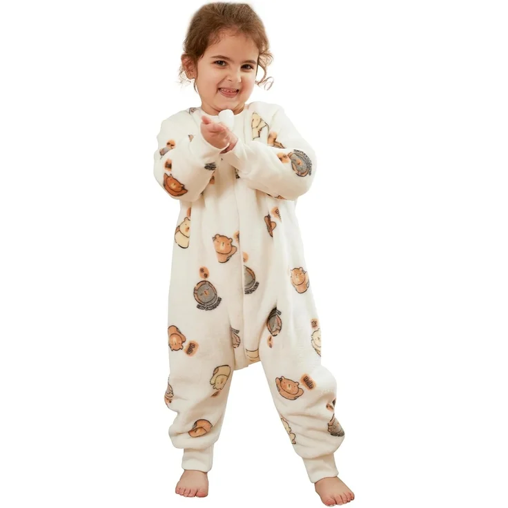 XQ&XG Baby Schlafsack mit Füßen 2.0 Tog,Babyschlafsack mit langen Ärmeln,Schlafsack Kinder mit Beinen für mädchen und Junge,Weiß Bär,90 – Bild 1