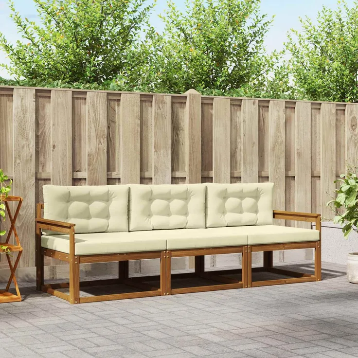 vidaXL Outdoor-Sofagarnitur 3 stk. 3-Sitzer Natur und Creme 3367113