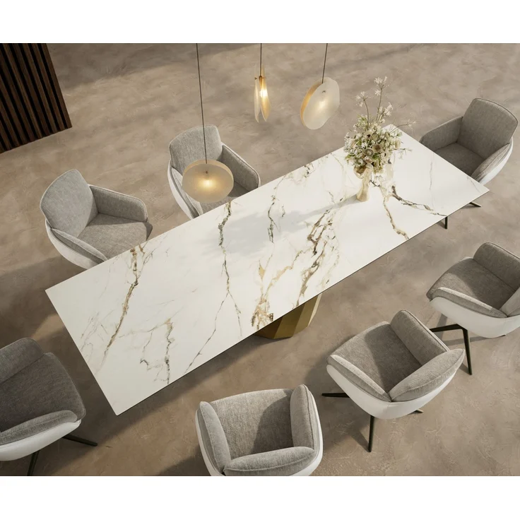 Esstisch Edge 300x100 Keramik Calacatta Luxe Weiß-Gold-Grau Parabel Metallic Gold – Bild 4