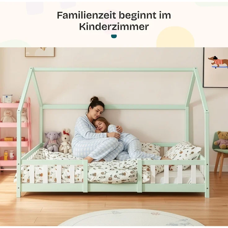 Hausbett Sisimiut mit Rausfallschutz 120x200 cm Mintgrün/Weiß [en. casa] – Bild 5