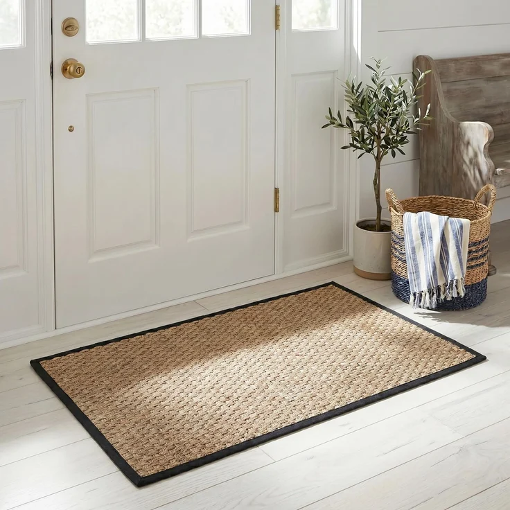 Safavieh Naturfaser Teppich für Wohnzimmer, Esszimmer, Schlafzimmer - Natural Fiber Collection, Kurzer Flor, Natürlich und Schwarz, 76 X 122 cm