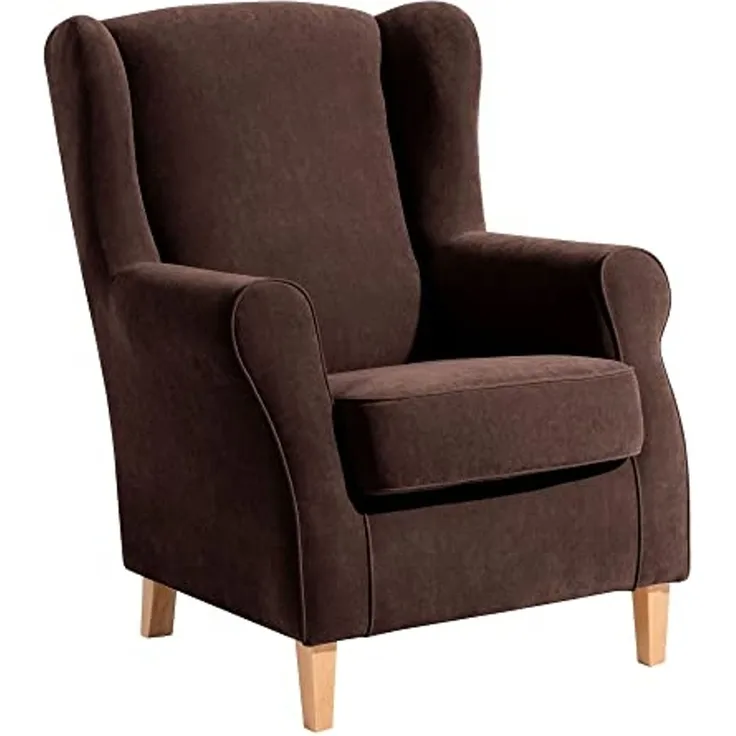 Ohrensessel Karlen Bezug Veloursstoff Buche natur / braun 22058