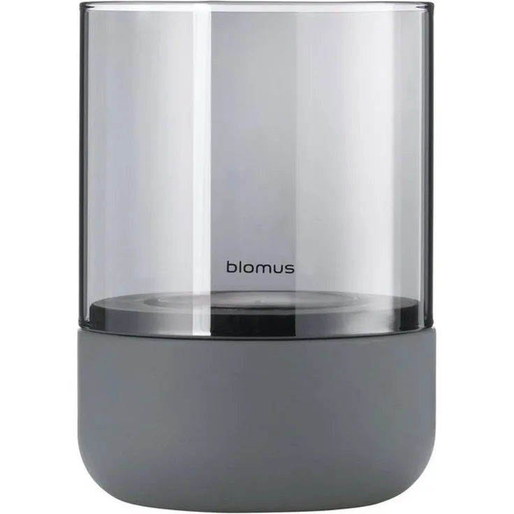 Blomus Windlicht Calma, Kerzenständer, Kerzenhalter, Beton, Glas farbig, Steel Gray, Smoke, 14 cm, 66189