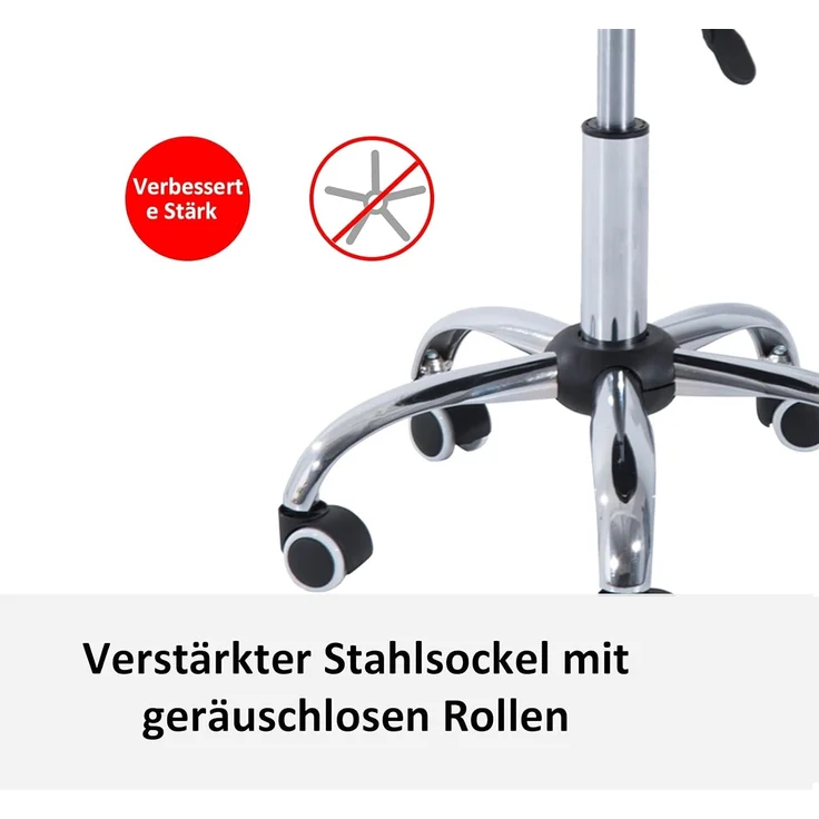 HOMCOM Rollsitz höhenverstellbarer Bürostuhl mit Rollen (Drehhocker, 1 St, Arbeitshocker), PU+Metall, Schwarz, 50 x 54 x 66-78 cm – Bild 7