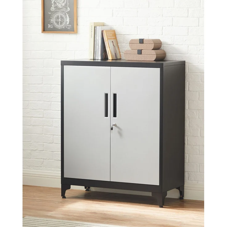 Songmics Aktenschrank, Mehrzweckschrank, Büroschrank mit 2 Türen, Schrank abschließbar, Aufbewahrungsschrank aus Stahl, für Arbeitszimmer, Wohnzimmer, silbern-schwarz OMC013S01 – Bild 2