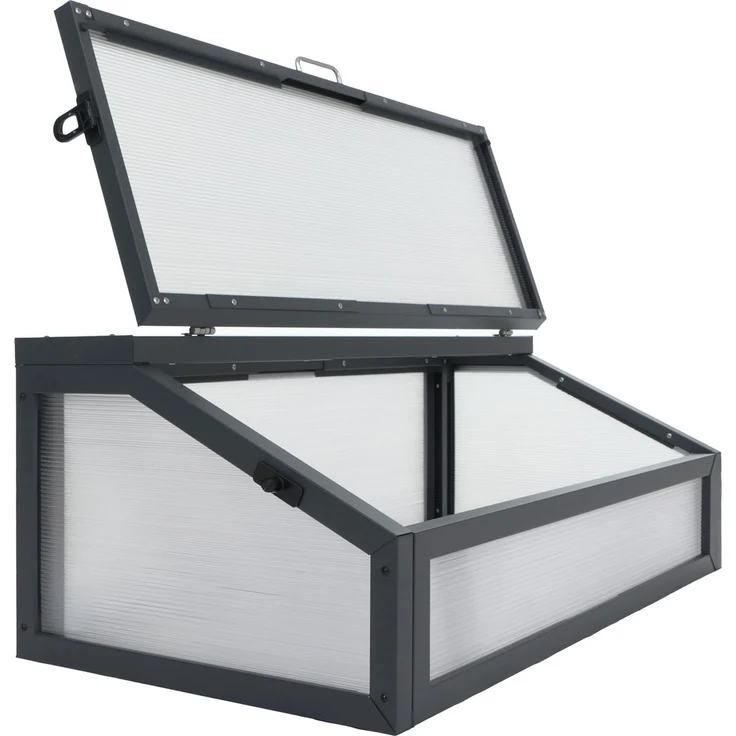 Frühbeetaufsatz HWC-R37, Gewächshaus Pflanzbeetaufsatz Beetabdeckung Stahl Polycarbonat 36 x 100 x 50 cm ~ anthrazit – Bild 6