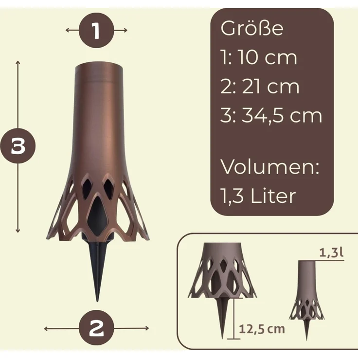 Grabvase Erdspieß Grab Vase Friedhof Wetterfest Grabschmuck Vase für Grab zum Stecken Grabdekoration Grabvase Kunststoff Frostsicher Friedhof Steckvase Bronze 1,3 L – Bild 2