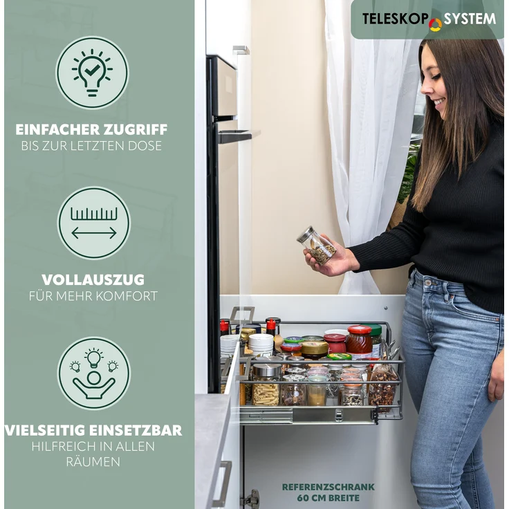 Teleskopschubladen 2er Set - für 40 cm Schrank mit Einlegeboden, aus Metall, (Grau) – Bild 3