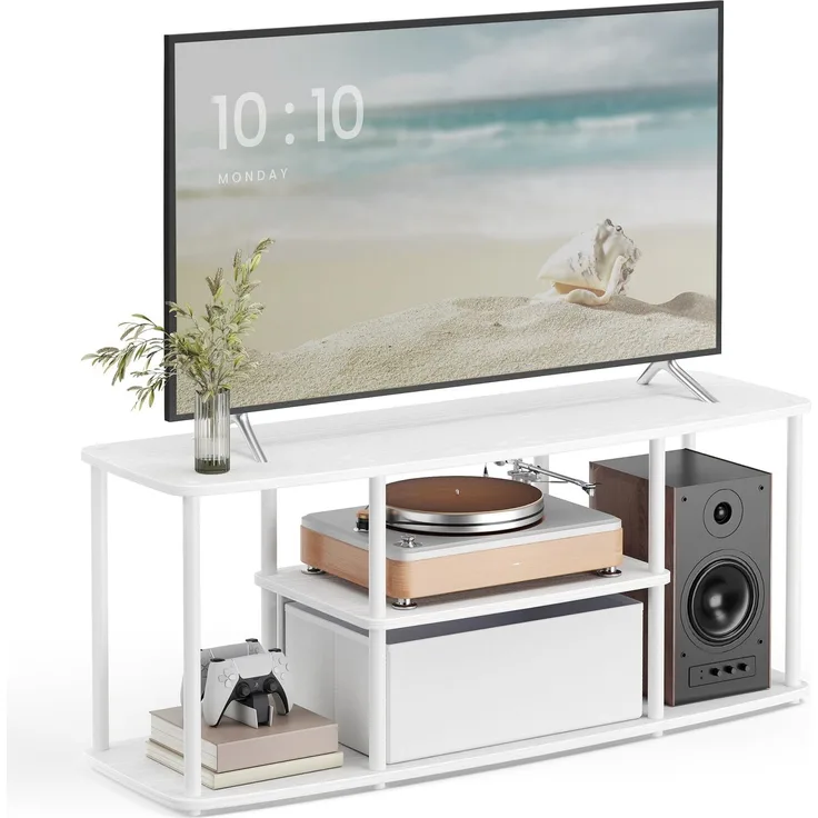 SONGMICS HOME Superschnelle werkzeuglose Montage, TV-Schrank für Fernseher bis zu 50 Zoll, Fernsehtisch, Lowboard, Wohnzimmer, 110 x 35 x 46 cm, Regal, schneeweiß-mattweiß LTV500W01