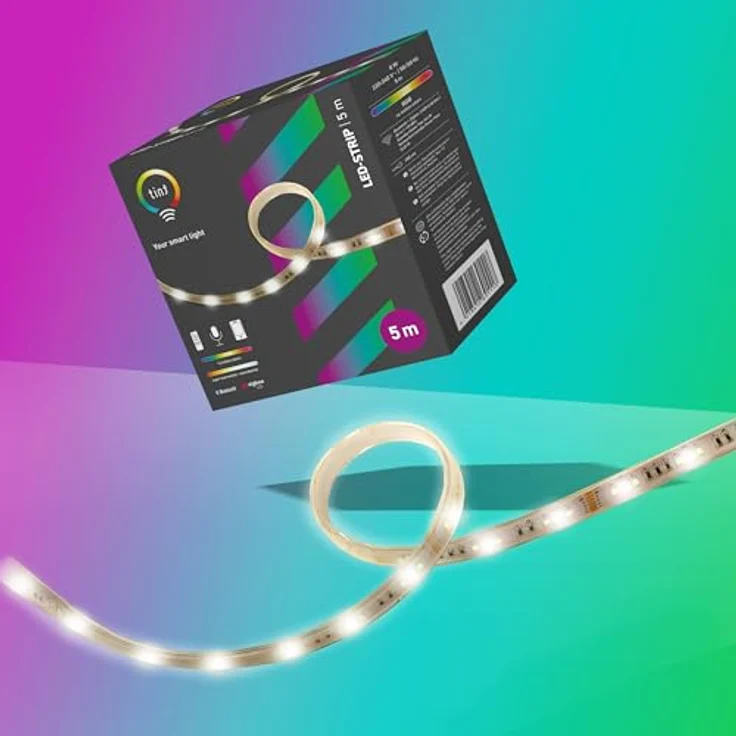 Müller-Licht tint Smarter LED Strip, RGB LED Lichtstreifen mit Farbwechsel, 5m Länge, 24W, 6 vorprogrammierte Lichtszenen, Bluetooth+Zigbee, kompatibel mit Alexa – Bild 1