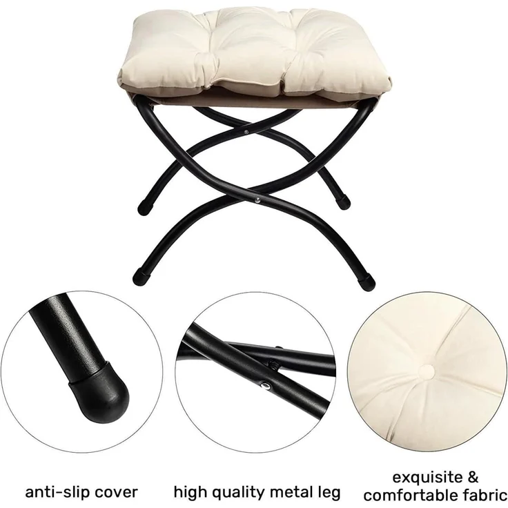 Sessel Ohrensessel Hocker Samt Lesesessel Beige mit Fußhocker – Bild 8