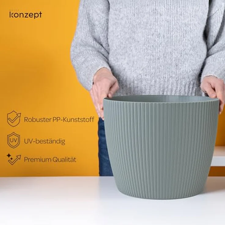 KONZEPT Blumentopf groß, gerillte Struktur 26/30cm, Übertöpfe für Zimmerpflanzen, aus Kunststoff ideal für Wohnzimmer, Küche und Balkon – Bild 4