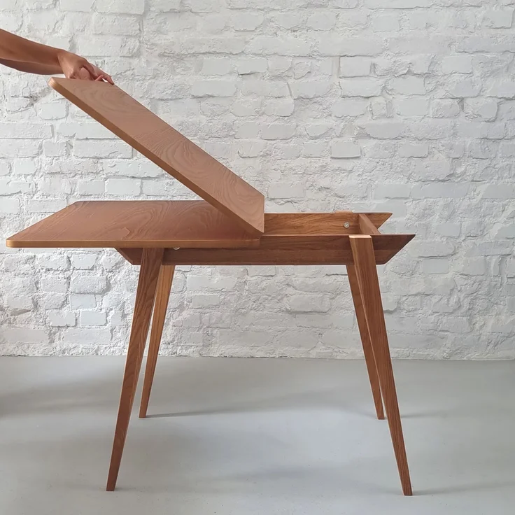 Ragaba rechteckiger ausziehbarer Tisch, MDF & Massives Eschenholz, 90x65 cm, Eichenbeize, Eichenbeize – Bild 3