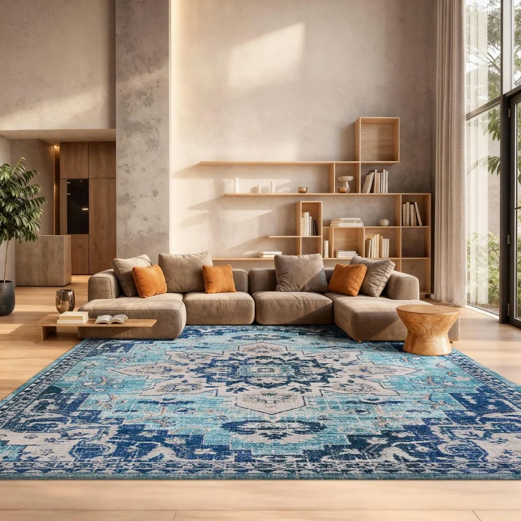 SAFAVIEH Boho Teppich für Wohnzimmer, Esszimmer, Schlafzimmer - Madison Collection, Kurzer Flor, Blaugrün und Marineblau, 183 X 274 cm