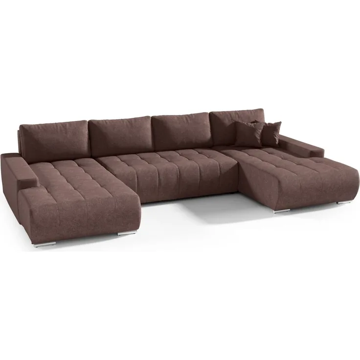 Wohnlandschaft Sofa mit Schlaffunktion VOGAR Stoff Aston Braun