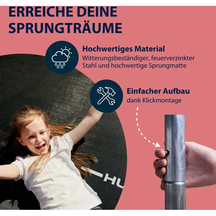 Hudora Fantastic Trampolin 400V', mit Sicherheitsnetz, für die ganze Familie, max. belastbar bis 100 kg, 400 cm Durchmesser, rot, ab 3 Jahren – Bild 19