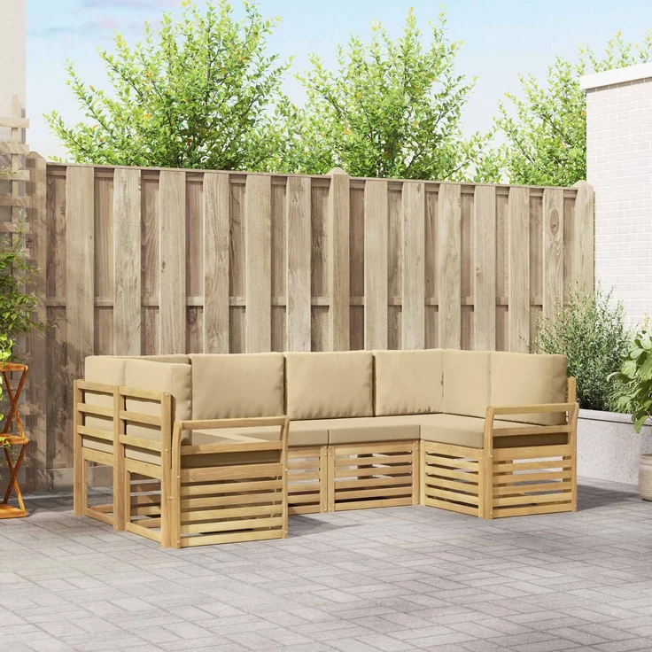 vidaXL Outdoor-Sofagarnitur 6 stk. 6-Sitzer Weiß und Beige Polyester 3392398 – Bild 1