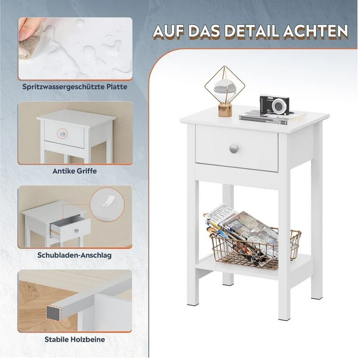 WLIVE Nachttisch Nachttisch mit Schublade und Ablage, Beistelltisch Holz 40×30×60,6cm (1 Tisch), schmal, offenes Fach – Bild 4