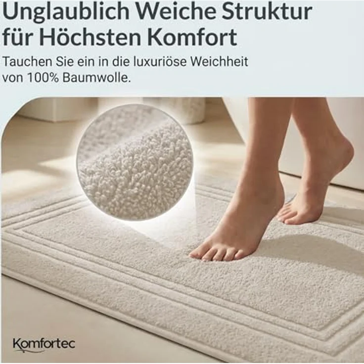 Komfortec Badematte Badvorleger aus 100% Baumwolle, 50x70 cm Duschvorleger, Waschbar Duschmatte, Frottee, Rechteckig, 600 g/m², 2er Set, Saugfähig & Schnelltrocknend – Bild 3
