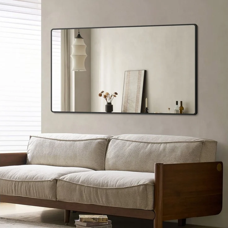 Hopibath Wandspiegel 120x70cm Wandspiegel für Wohnzimmer Schlafzimmer Extra groß (Spiegel mit Alurahmen, 5mm Glas), 4 Installationsmethoden – Bild 1