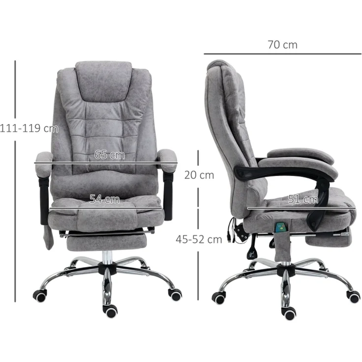 Bürostuhl mit Massagefunktion, Ergonomischer Schreibtischstuhl mit Liege- & Wärmefunktion, Fernbedienung, Grau--Grau--65x70x119cm--YOUDENOVA – Bild 3