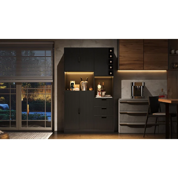 ZUBALIYA Weinschrank 105x40x180 cm, mit LED-Beleuchtung, mit Steckdosen, mit verstellbaren Einlegeböden, aus MDF, Schwarz – Bild 16