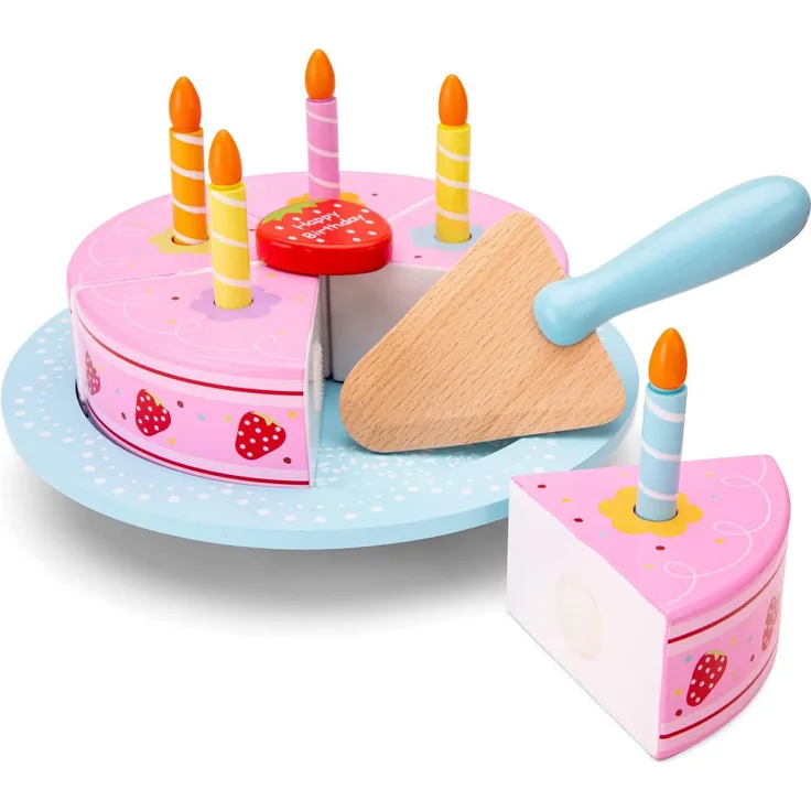 New Classic Toys Schneidset Geburtstagstorte Junior 18 cm Holz 12-teilig