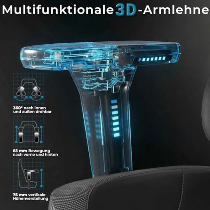 JUMMICO Veloursleder Gaming Stuhl,Bürostuhl Ergonomisch mit 3D Armlehnen,Schreibtischstuhl mit Wider Backrest for Gaming, Working,Studing,Gamer Stuhl Belastbarkeit bis 200 kg, Schwarz – Bild 7