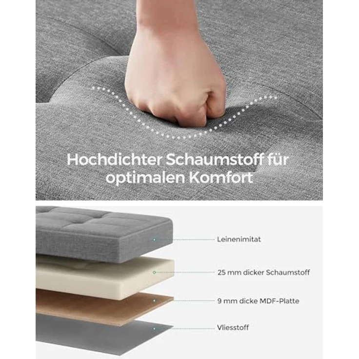 Songmics Sitzbank mit Stauraum, Schuhbank, klappbare Sitztruhe, Aufbewahrungsbox, Fußbank, 38 x 110 x 40 cm, für Wohnzimmer, Schlafzimmer, Aschgrau – Bild 5
