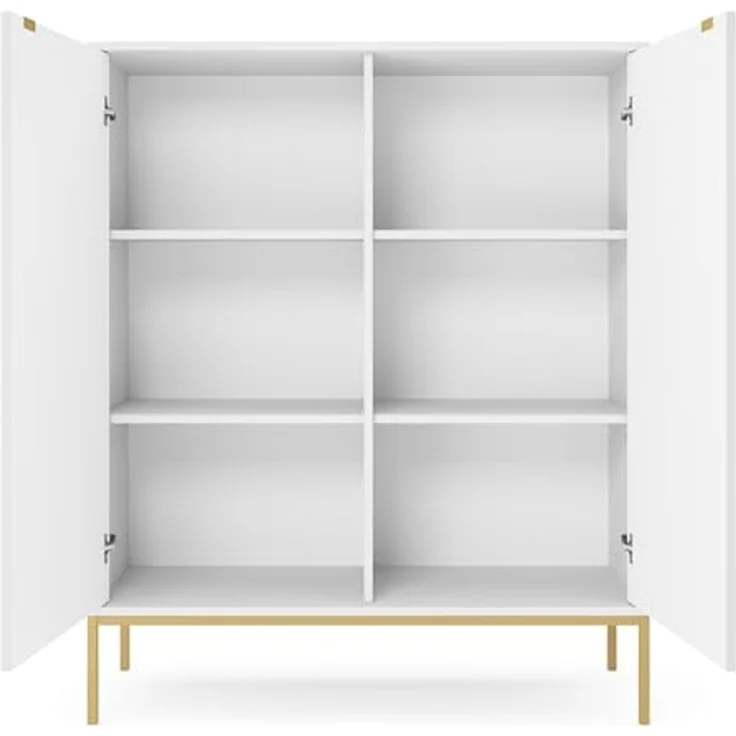 Selsey VELLORE - Hochkommode, Weiß mit geriffelten Fronten und goldenen Metallbeinen, 104 cm – Bild 7